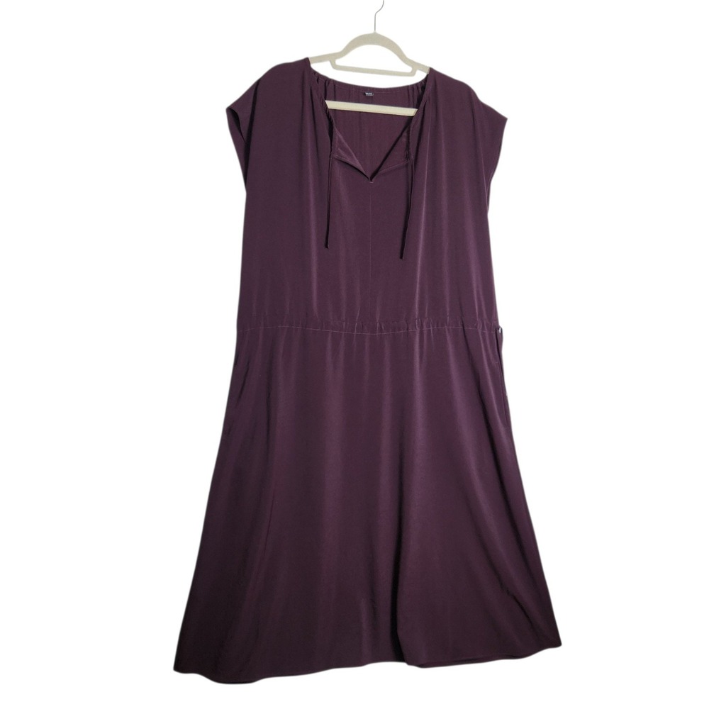 Uniqlo Womens Plum Purple Tie Neck Elastic Waist Midi Dress Size L
